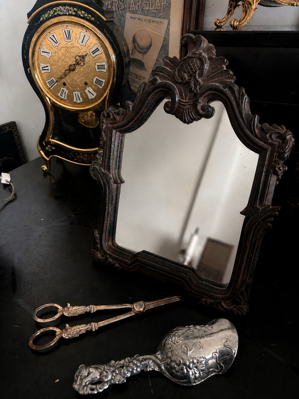 Ornate Gothic Resin Vanity Mirror Dark Brown Baroque Tabletop Wall Decor gallery