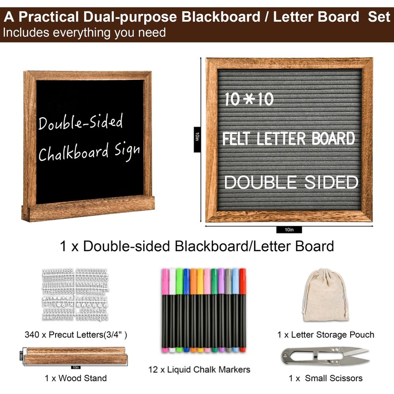 10x10 Inch Double Sided Chalkboard Sign Stand 12 Markers 340 Letters Brown gallery