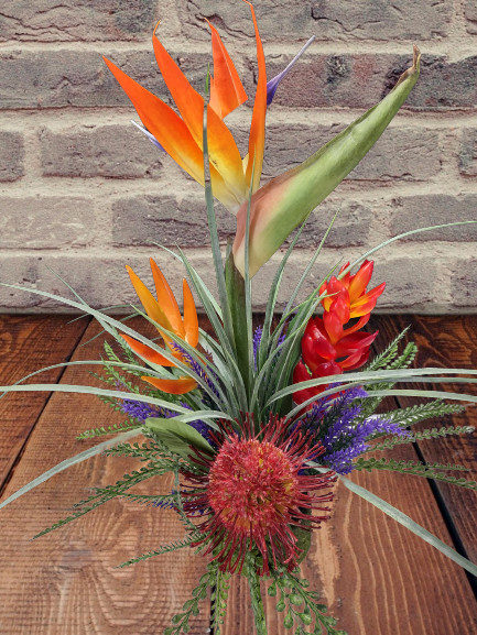 Medium Artificial bird of paradise tropical table centerpiece ORANGE BIRD