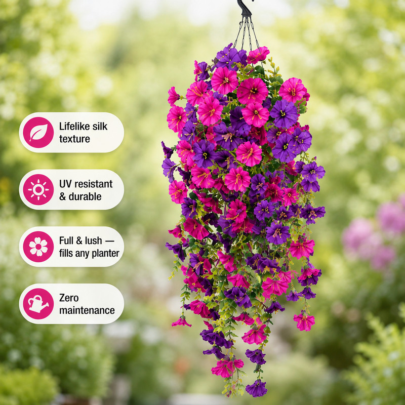 4PCS Artificial Morning Glory Vines UV Resistant Hanging Flowers Outdoor Decor gallery