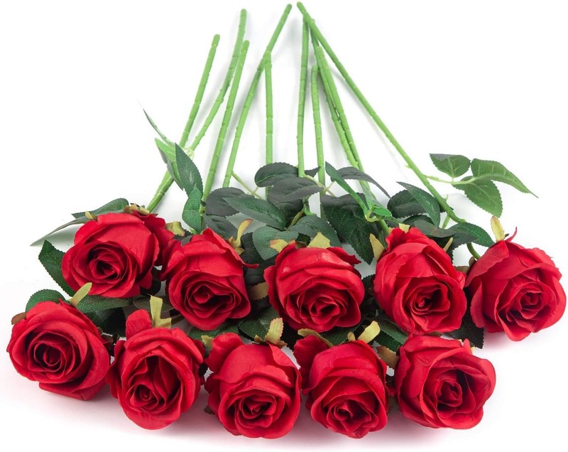 10pcs Artificial Rose Flowers Long Stem Fake Silk Roses for DIY Wedding Bouqu... gallery