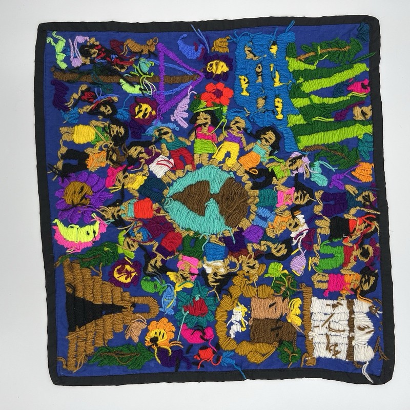 Hand Embroidered Tapestry Unknown Origin Bright and Colorful 15.5 x 15 gallery