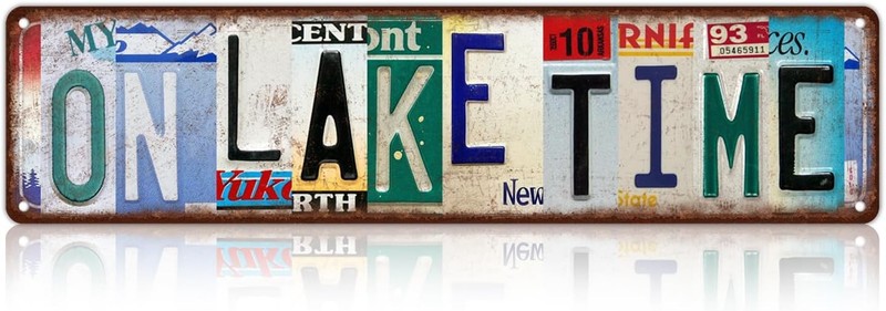 On Lake Time Wall Decor Street Signs Lakehouse Metal Tin Signs 16 x 4 Inches