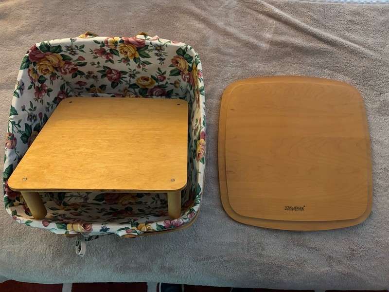 Longaberger Rectangular Basket w/ Riser & Wooden Lid & Floral Fabric Liner gallery