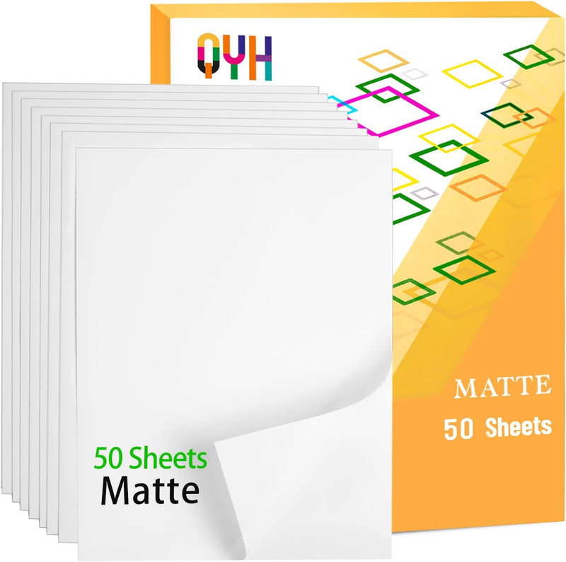 Premium Printable Vinyl Sticker Paper - 50 Matte White Waterproof Decal Paper Sh