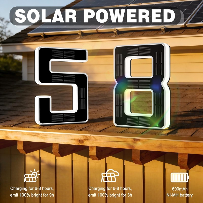 6.7 Inch Solar Lighted House Numbers for Outside, Light Up Waterproof LED Add... gallery