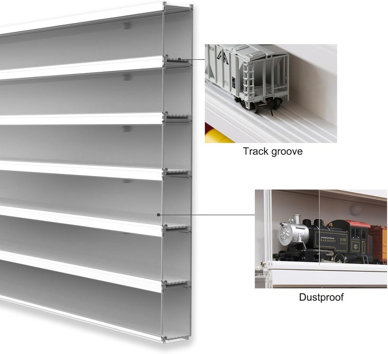 Train Display Case 24" HO N Car 1/64 Model Locomotive Wall Shelves White Cabinet gallery