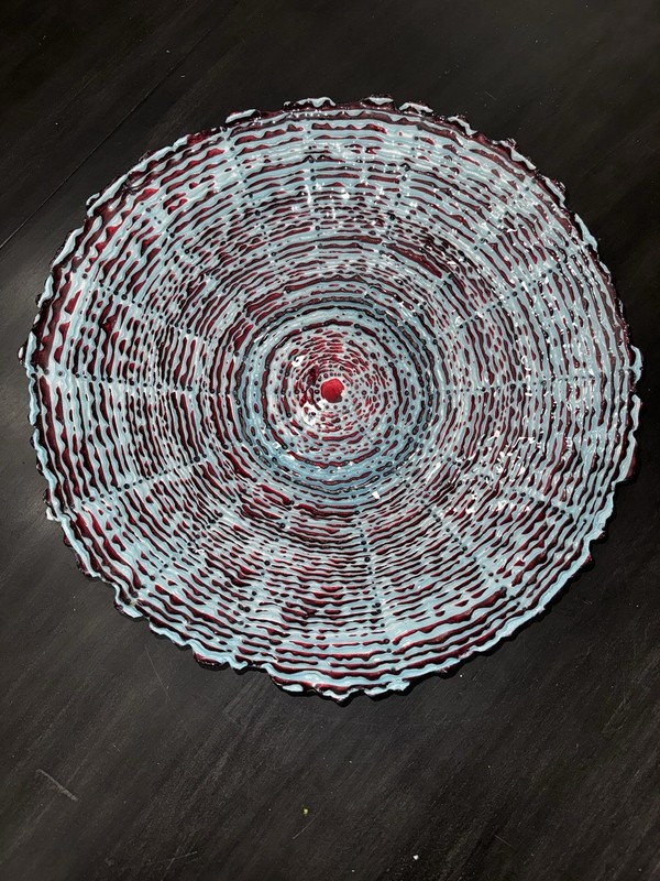 Arda Glassware Round Blue & Red Art Glass gallery