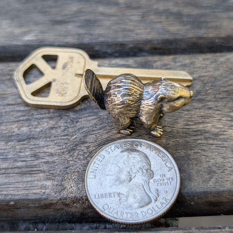 Beaver Figurine Solid Brass Miniature North American Wildlife Animal Decor Tiny gallery
