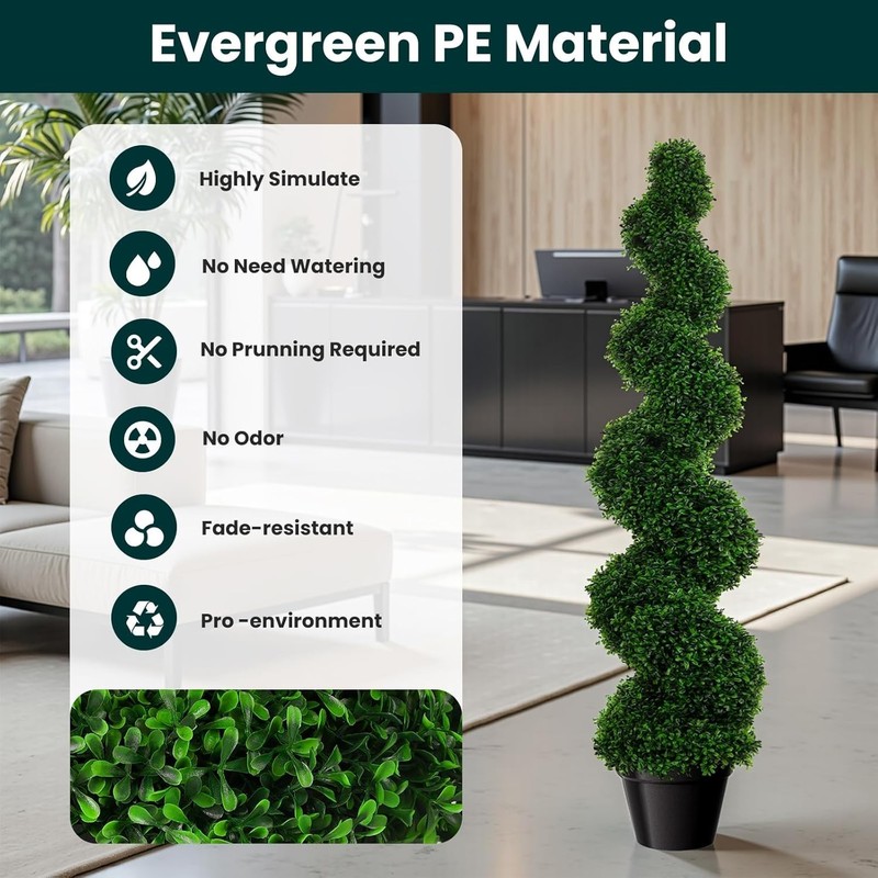 3'/3.5'/5' Topiary Boxwood Triple Spiral Artificial Tree UV Home Decor Set of 2 gallery
