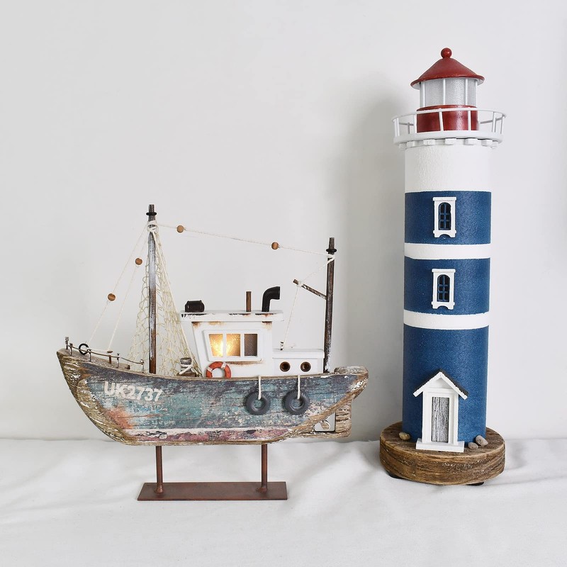 Nautical Decor Wood Sailboat Model with LED Light - Beach Themed Sailing Boat... gallery