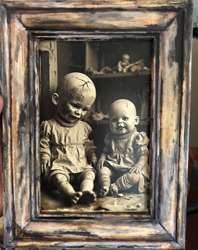Creepy Doll Postcard Frame Macabre Curio Vintage Style Dark Art Decor