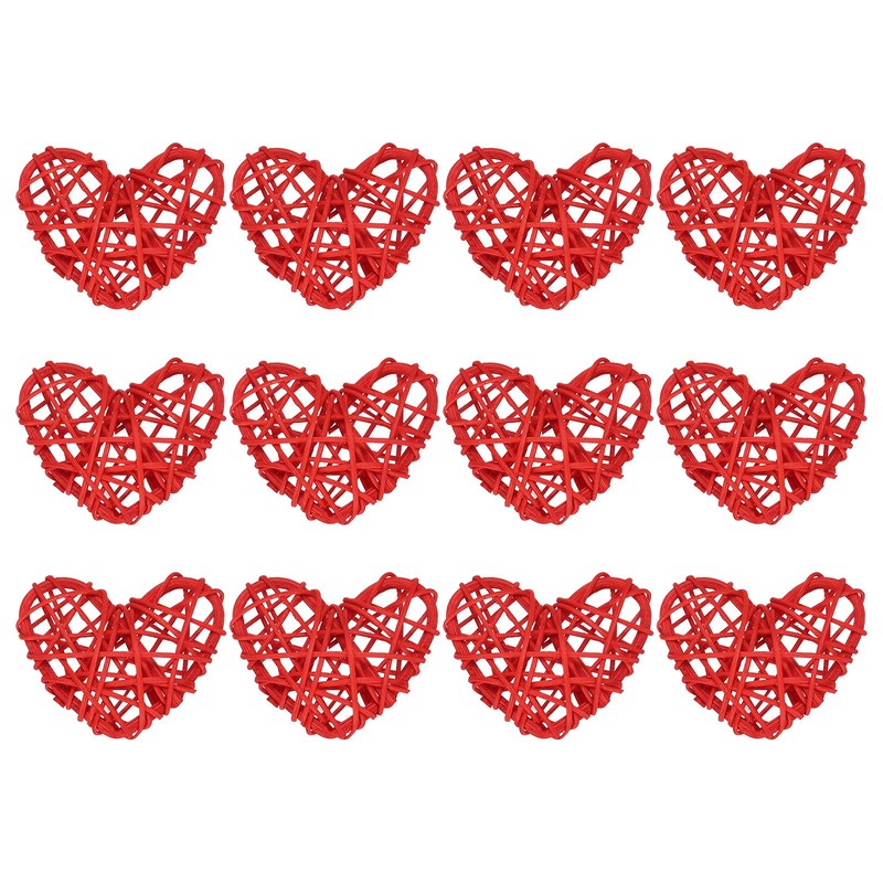 20Pcs Heart Rattan Ball Vase Filler Home Decoration Red 2.36 in