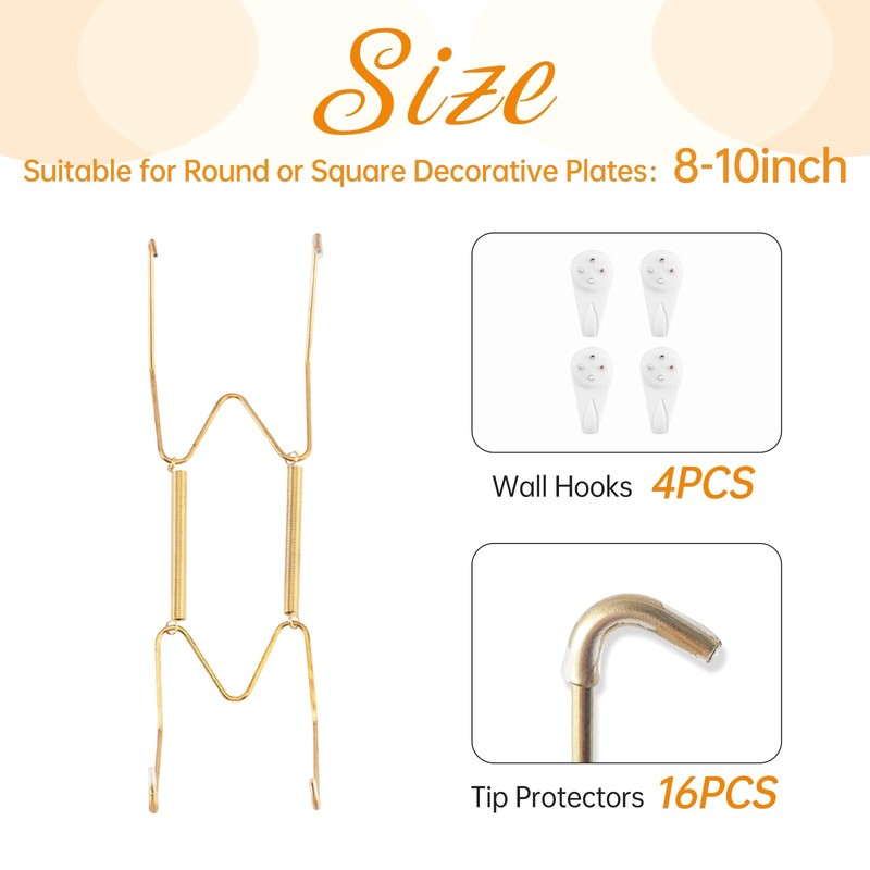 4 Pack HeavyDuty Stainless Steel Plate Hangers 810 Inch Gold for Wall Display gallery