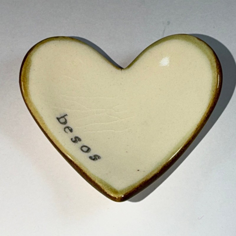Altar’d State Besos Heart Trinket Dish Cream Brown Ceramic Jewelry Ring Tray