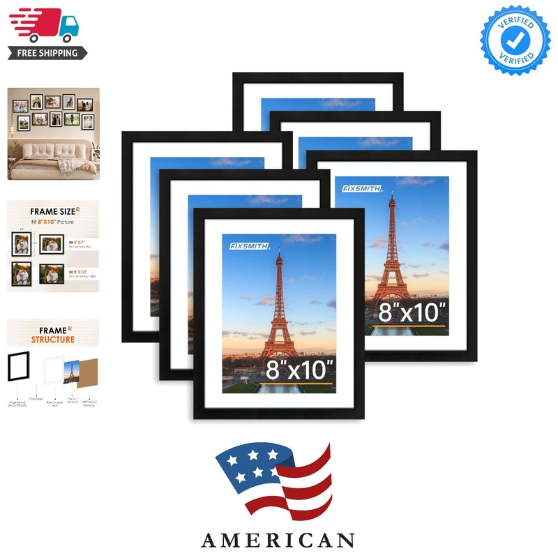 8×10 Picture Frame Set of 6, Photo Frame Bulk with HD Plexiglass, Display Pic…