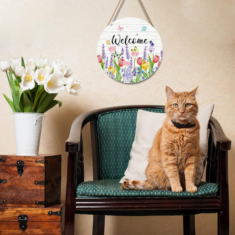 Welcome Spring Summer Tulip Flower Front Door Sign Spring Door Decorations Flora gallery