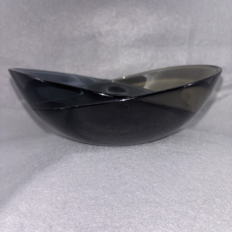 Orrefors Sweden Smokey Quartz Mingle Duo Glass Bowl By Lena Bergstrom 7 Inch EUC gallery