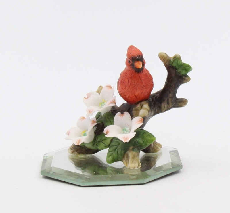 Ceramic Mini Cardinal Bird on Glass Base Figurine, Birdwatcher Gift, Gift for He gallery