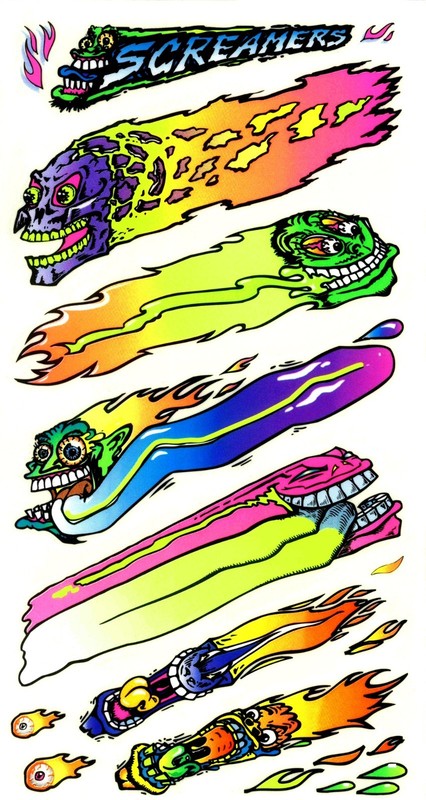 Sticker Pack – Neon Flame Faces 1990s Retro GLOWS Blacklight Decal Set New 37036