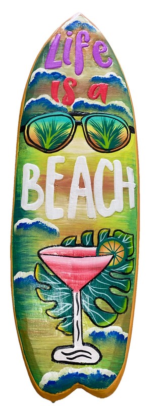 24” LIFE IS A BEACH SIGN HAND CARVED WOOD WALL ART TIKI TROPICAL DECOR