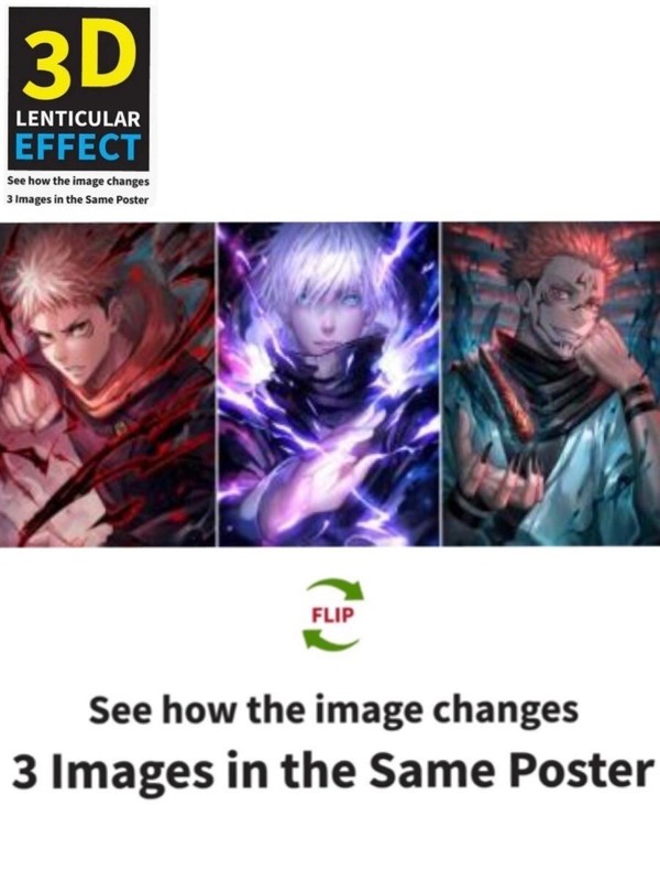 Gojo,Itadori,Ryomensukuna-Jujutsu Kaisen,3D Poster lenticular effect,3 in 1