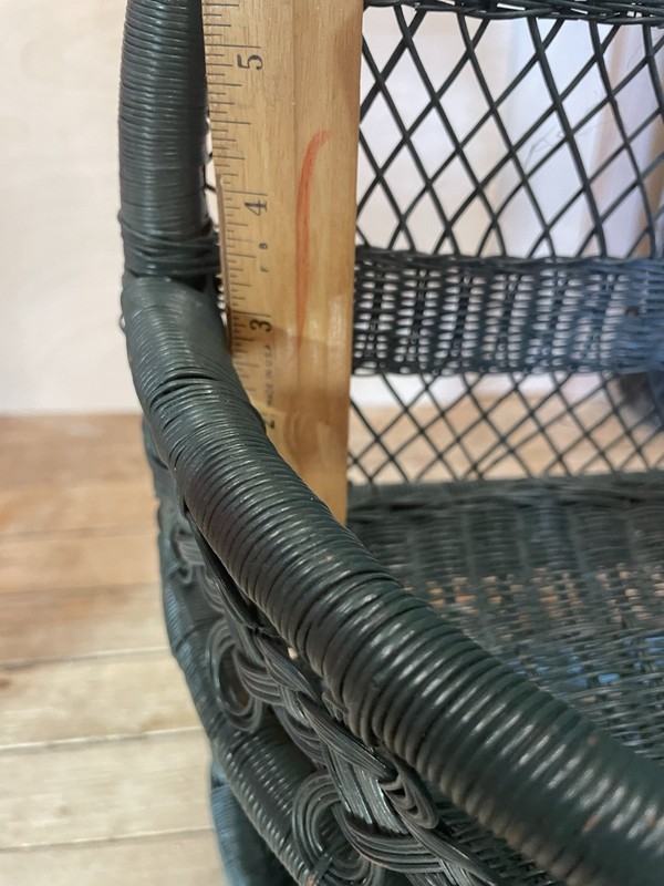 Vintage 21 inch Forest Green 2-Tier Shelf Hanging Half Round Rattan Wicker gallery
