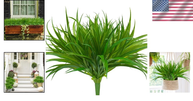 6Pcs Artificial Grass Fake Plants 17.3In 16 Leaves Outdoor Fake Grass UV Resista gallery