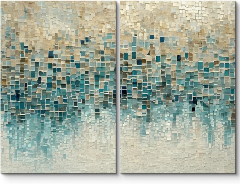Wall26 Geometric Mosaic Abstract Wall Art Blue and Beige Canvas Prints