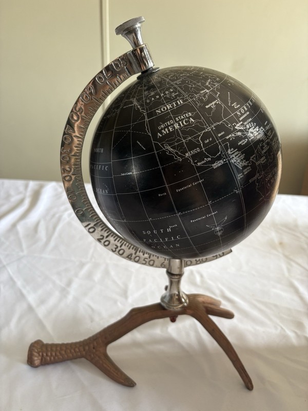Unique Black Globe On Metal Antler .. Definitely A Conversation Piece