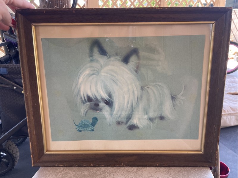 Vintage MCM Whimsical Retro Kitsch Dog Wall Art Pictures Westie Turtle White