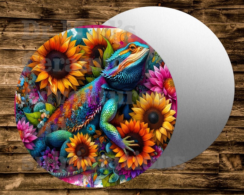 COLORFUL BEARDED DRAGON Round Metal Sign for Wreaths Crafts & minis projects