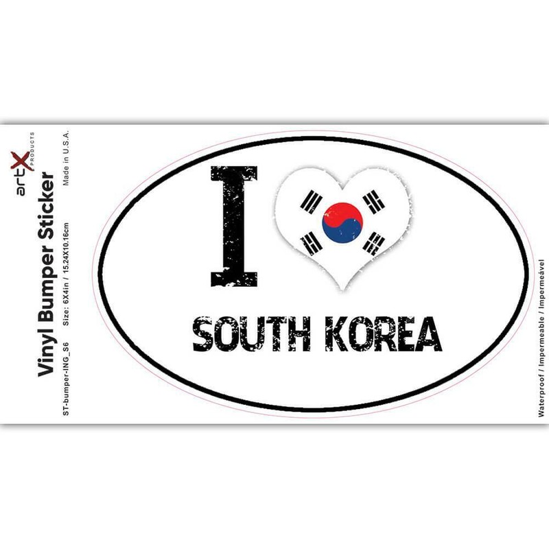 Gift Sticker : I Love South Korea Heart Flag Country Crest Korean Expat