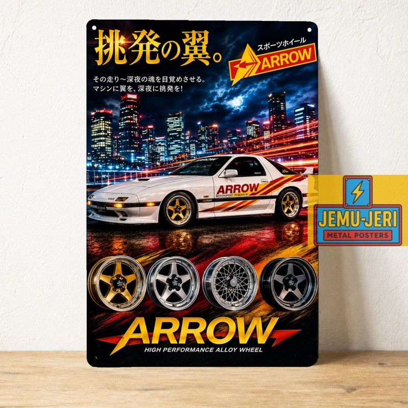 Arrow JDM Alloy Wheels Retro Racing Metal Poster Sign 20x30cm Garage Decor gallery