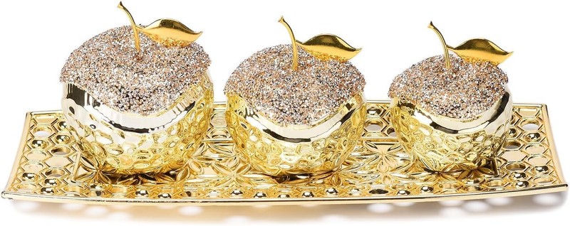 Glam Ceramic Apple Statue with Plate Creative Modern Ornament Living Room NEW gallery