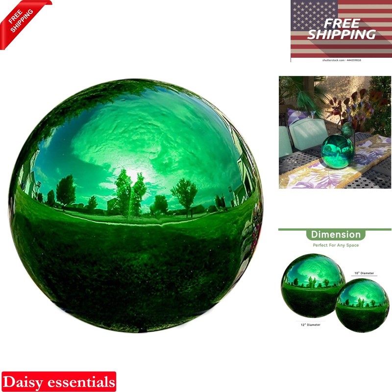 10 Inch Green Stainless Steel Garden Gazing Globe Mirror Ball Shiny Home Decor