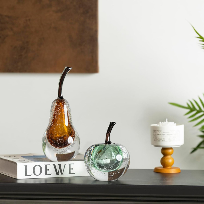 Modern Green Glass Apple Statue - Elegant Home Decor for Living Room & Office gallery