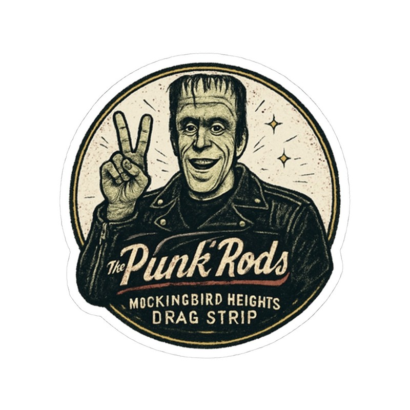 Sticker of The PUNK RODS, Herman Munster, Mockingbird Heights Drag Strip