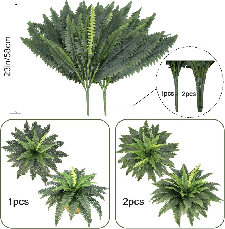 Artificial Ferns for Outdoors, Set of 2 Bouquets 33" Diam Large Fake Ferns Faux gallery