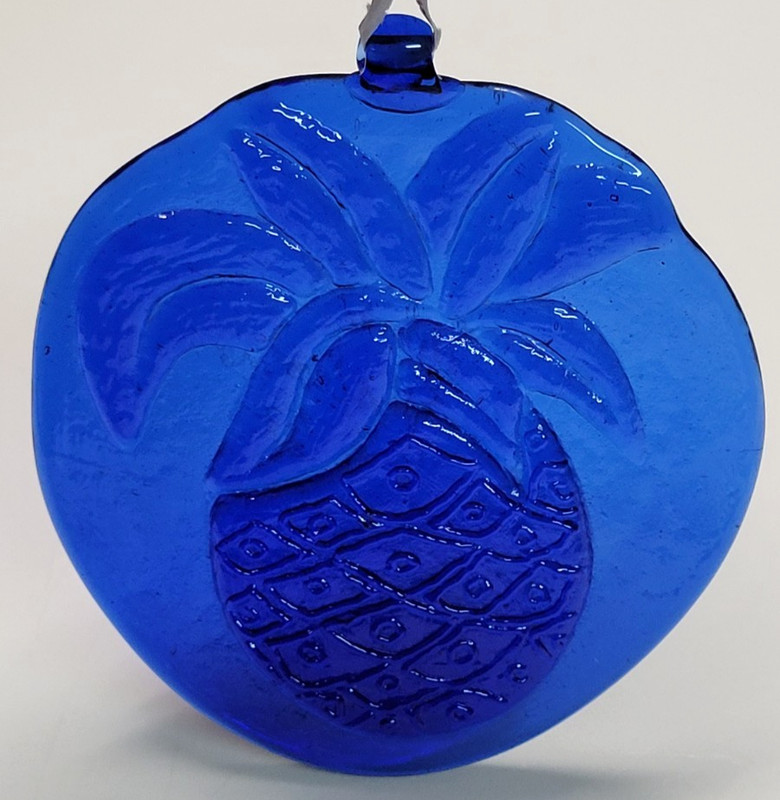 Pineapple Vtg Cobalt Blue Pressed Glass Sun Catcher Ornament Salas Glassworks