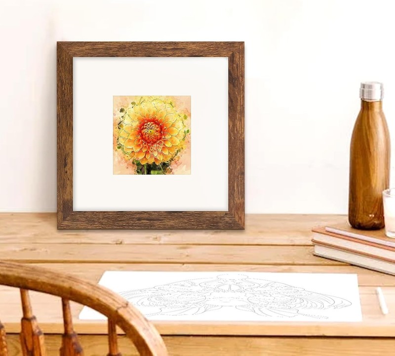 Brown 8x8 Frame with Mat for 4x4 Display, Desk Wall Square Photo Frame for Horiz gallery