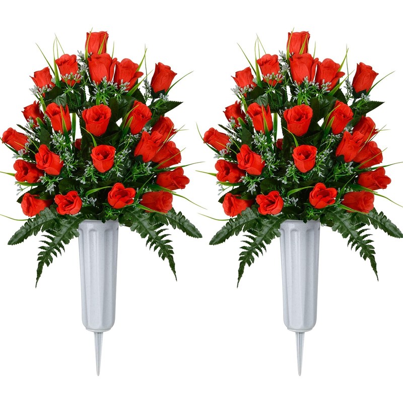 Artificial Cemetery Flowers, Grave Decorations Roses, Memorial Flowers Bouque...