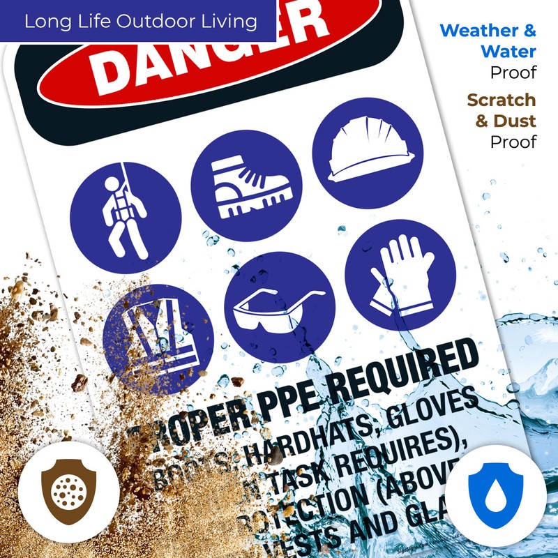 Proper PPE Required Boots, Hardhats, Gloves, Fall Protection OSHA Danger gallery
