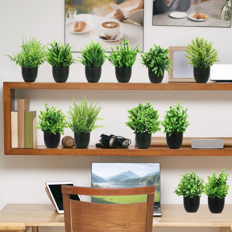 Artificial Plants Mini Fake Potted Plants, 12 pcs Small Eucalyptus Potted Fau... gallery