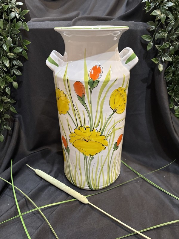 Vintage Pottery Italian Vase Hand Made In Italy Floral Bright Colors 18”milk jug