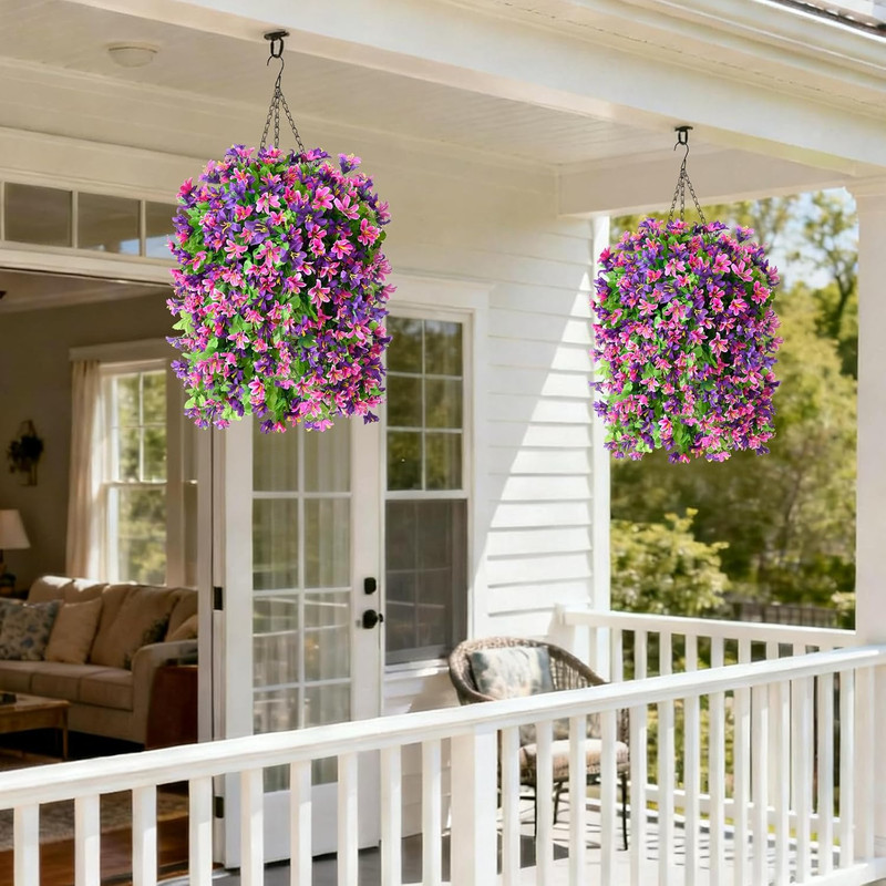 Artificial Hanging Flowers Decoration, 4pcs Fake Floral Basket Plants for Outdoo gallery