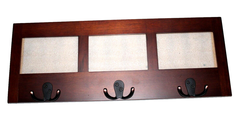 Dark Brown Wooden Photo Picture Frame w/ 3 Oil Rubbed Bronze Hanging Hooks