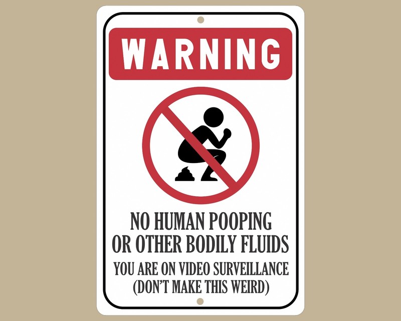 No Human Pooping Warning Sign, Aluminum Outdoor Yard Sign, Video Surveillance