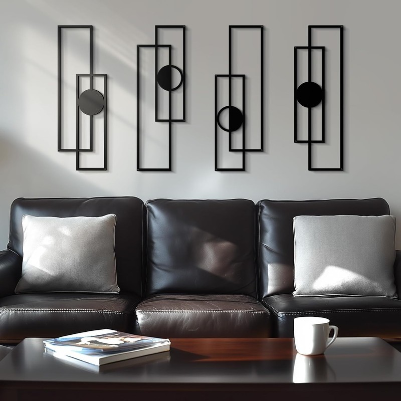 Abstract Black Metal Wall Art for Living Room, 4 Pack Large Wall Sculptures
