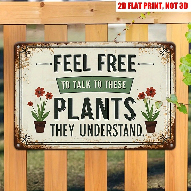Humorous Plant Lover Metal Signs Talk to Plants Retro Home Wall Decor Art Garden